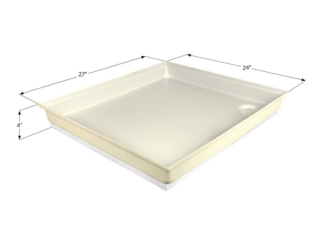00460 – ICON Shower Pan, Rectangle 27 Inch Length x 24 Inch Width x 4 Inch Height With Ready To Drill Drain Colonial ...